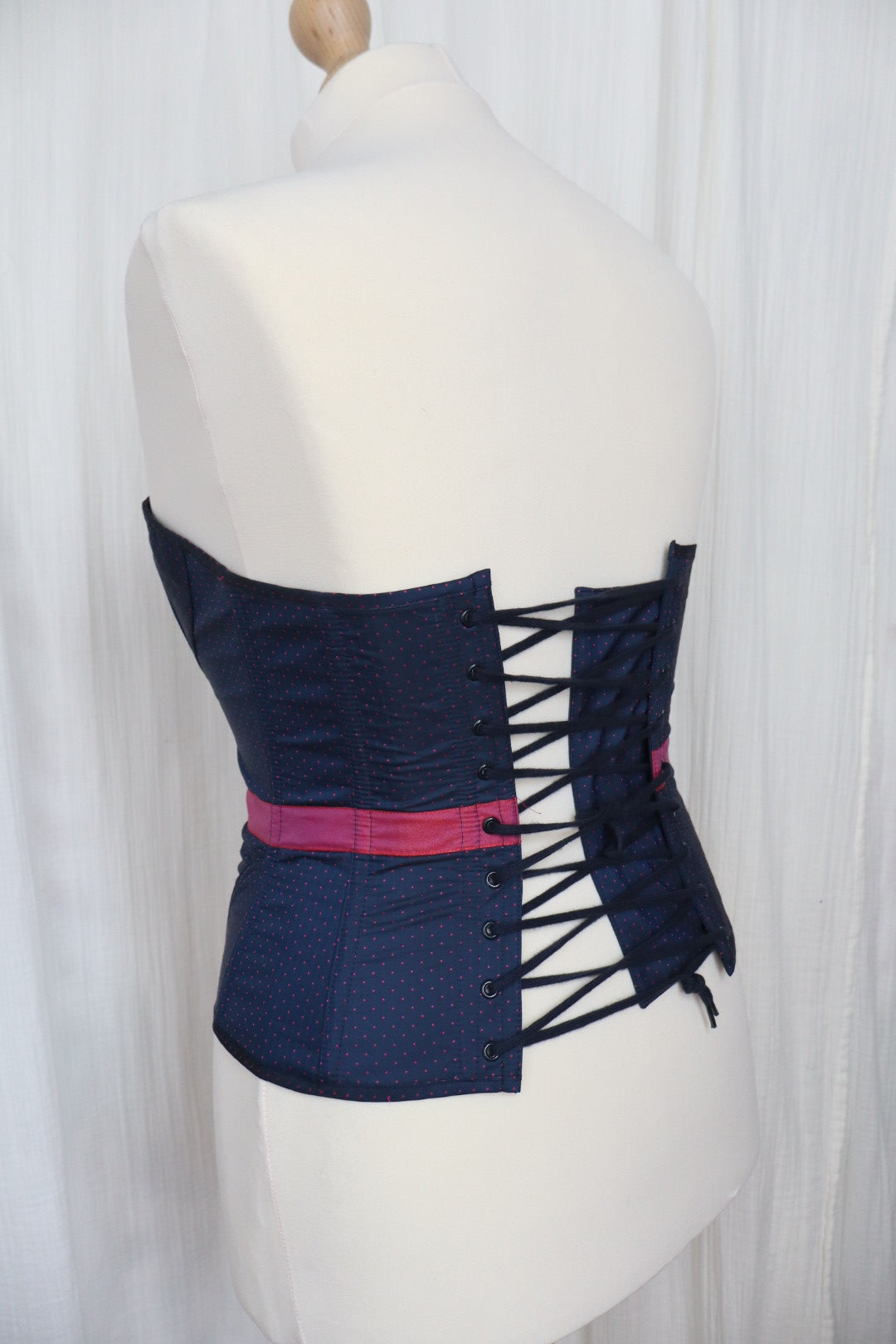 Corset Agent Provocateur dark marine blue with pink polkadots size L