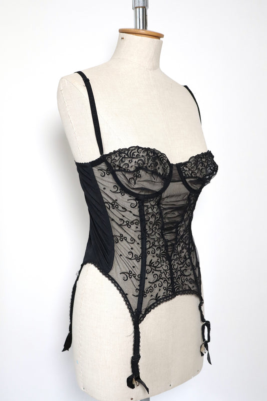 Black see trough lace bustier made in Italy size L
