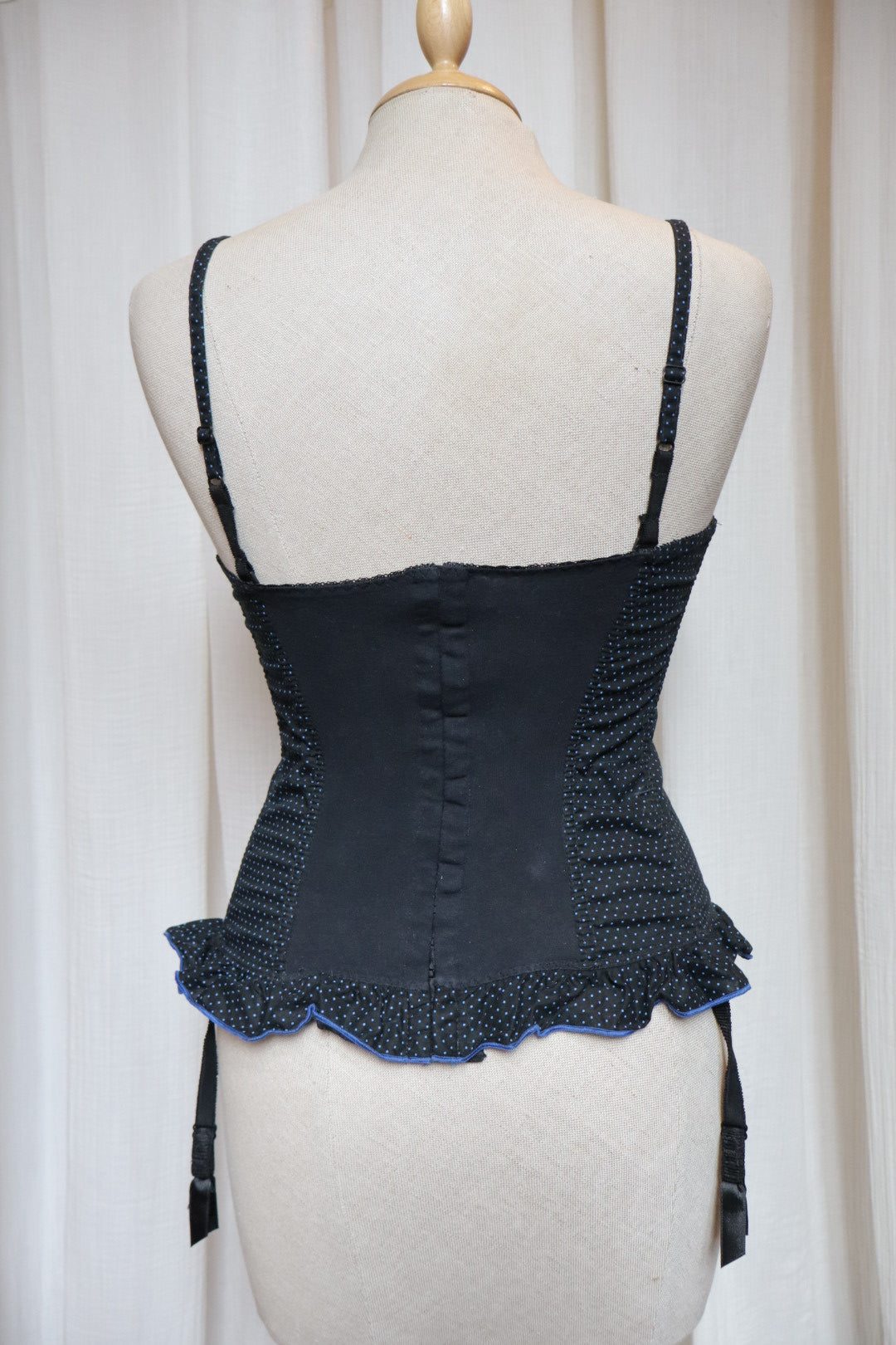 Black with navy polkadots bustier - size M (EU75B / FR90B / US34B) - 80% cotton