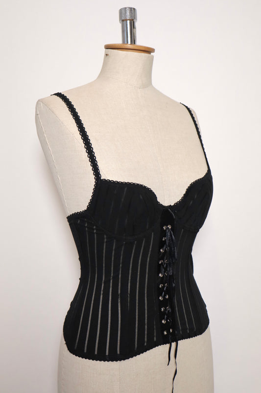 Black striped nineties bustier corset closure size small (cup A)