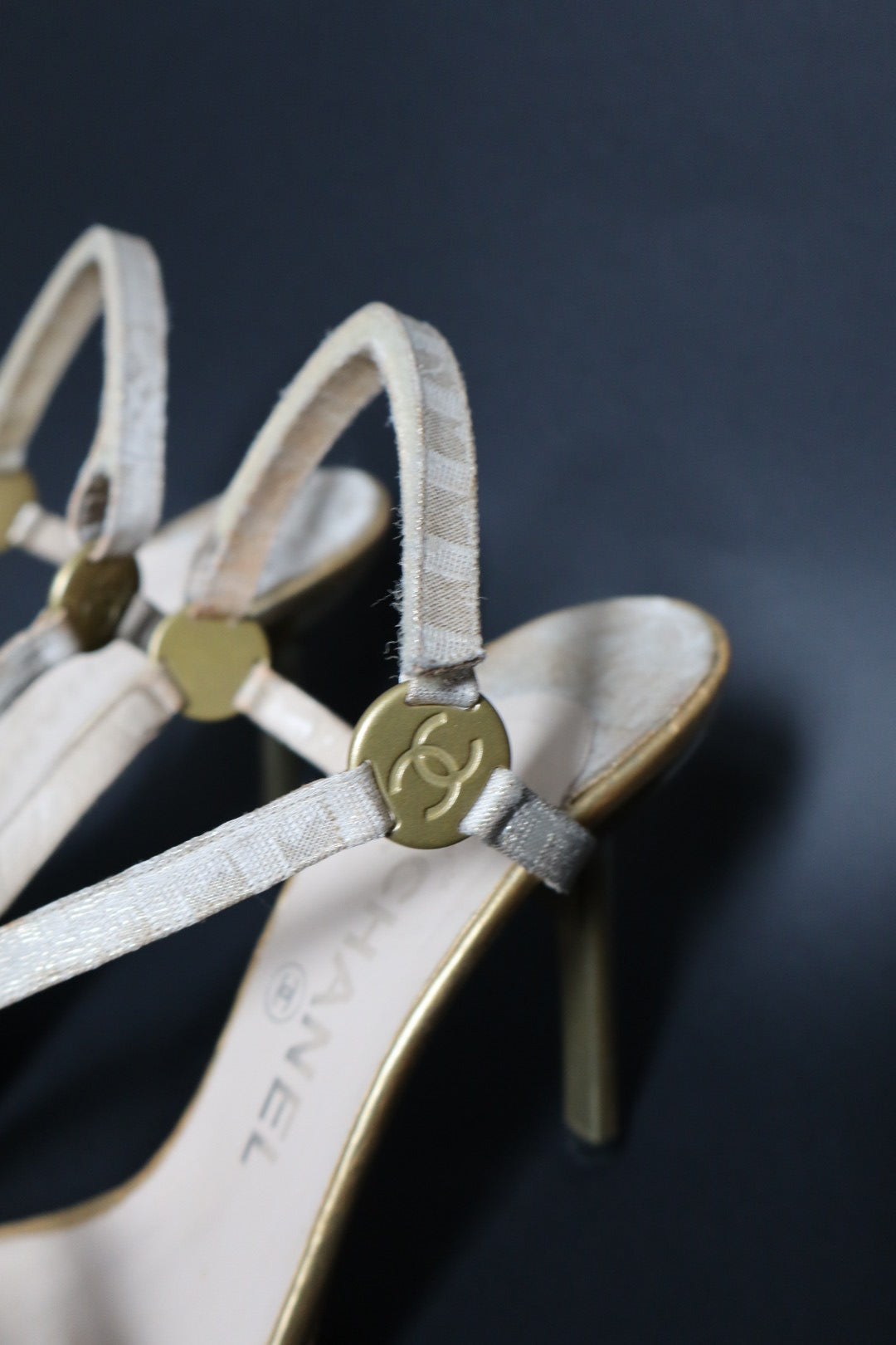 Chanel gold travel line strappy heels - size 40 (us 9)