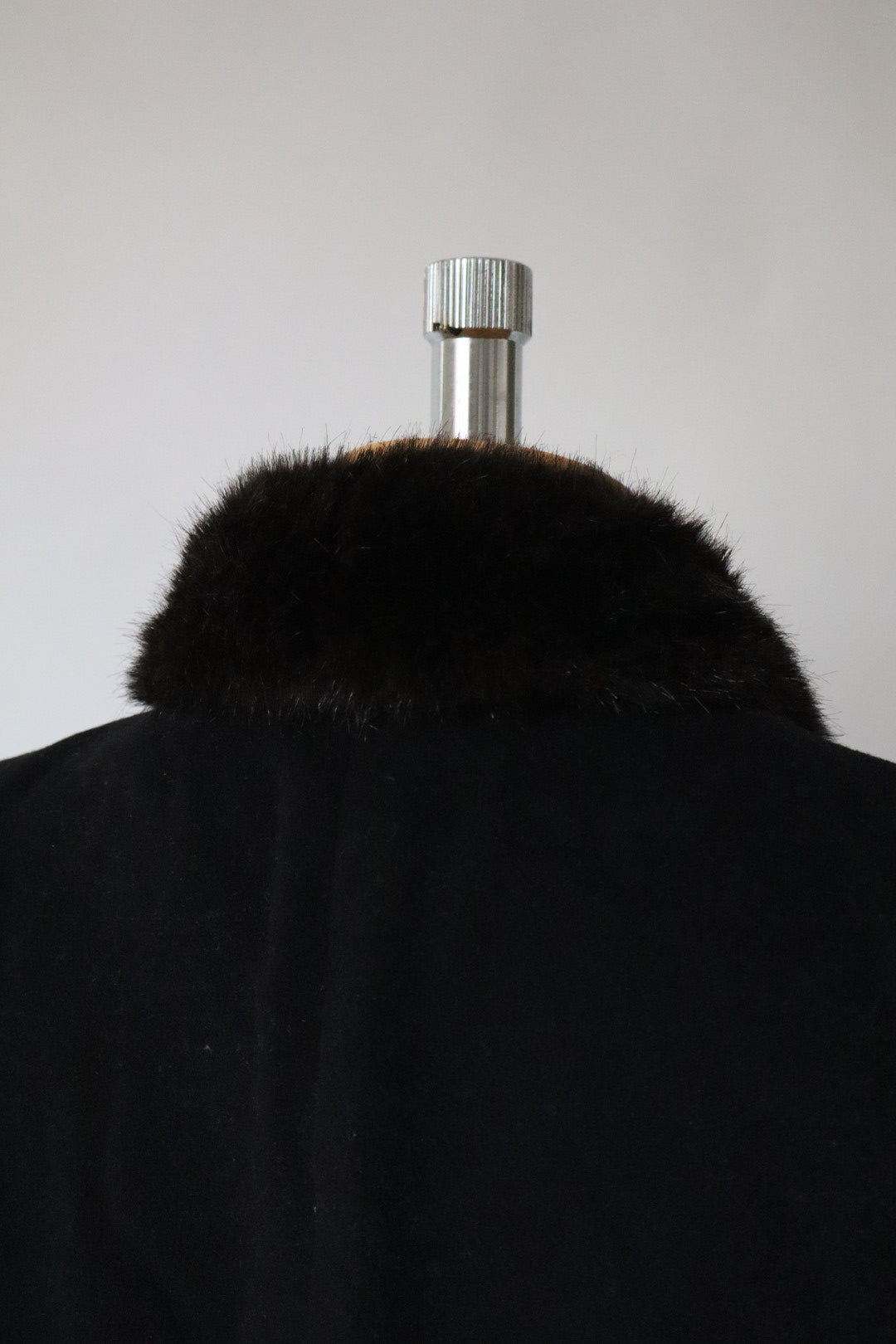 Long black coat with faux fur trim, size XL