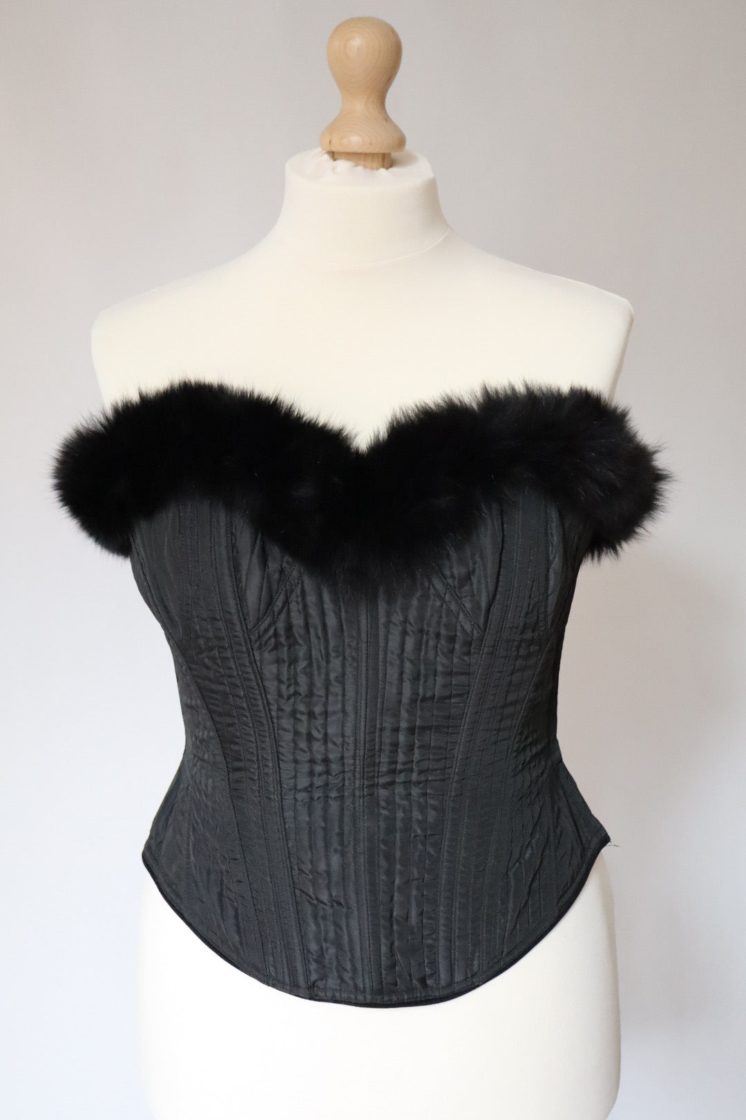 Black Cadolle corset with real fur trim - size L / XL