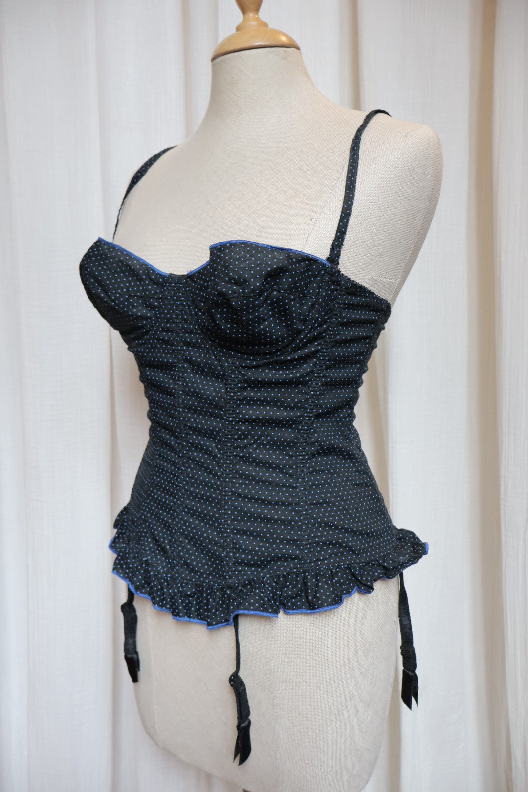 Black with navy polkadots bustier - size M (EU75B / FR90B / US34B) - 80% cotton
