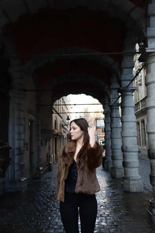 Brown fur jacket / coat size S up to L