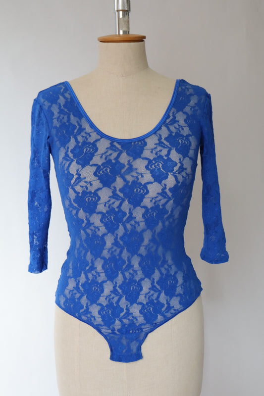 1980’s blue lace body with long sleeves, size S / M