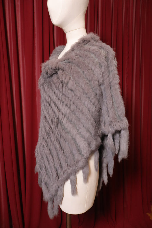 Grey rabbit fur poncho