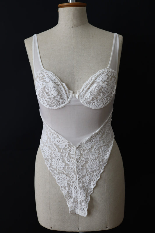 White see trough lace body size XS, made in France