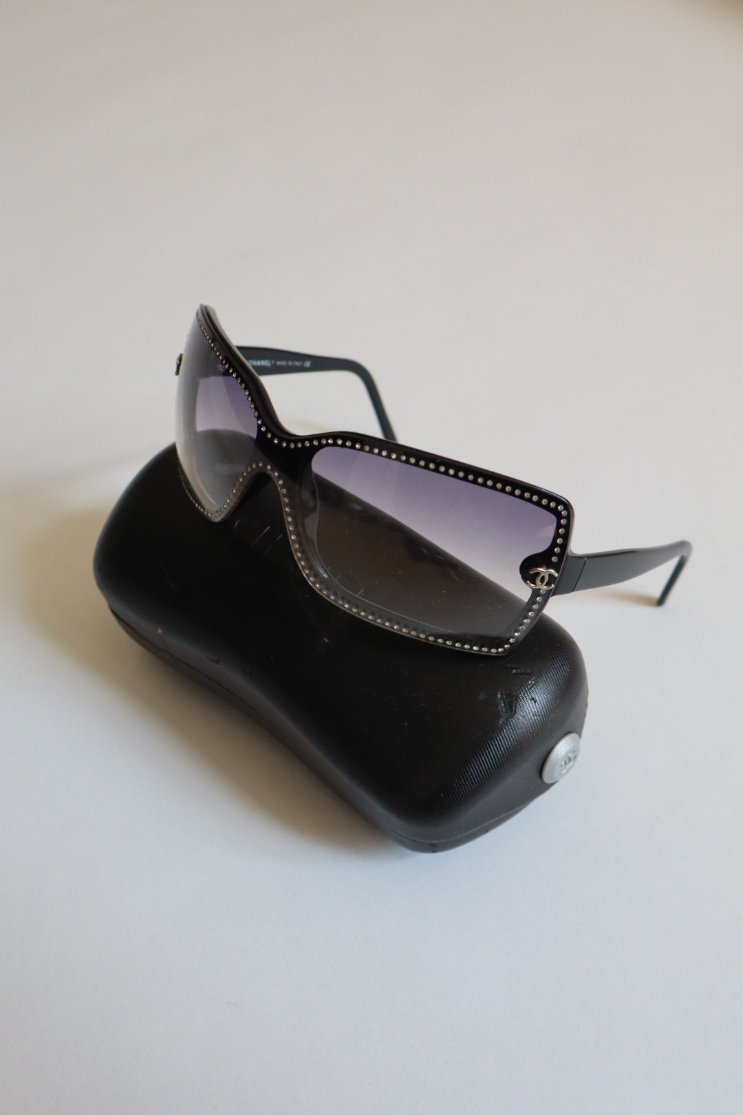Chanel rhinestones trim black sunglasses, late nineties