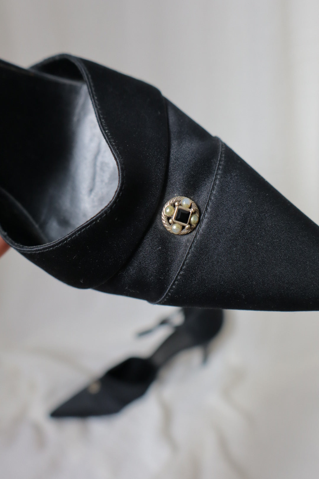 Black Chanel heels with pearl detail size 38.5 (us 8)
