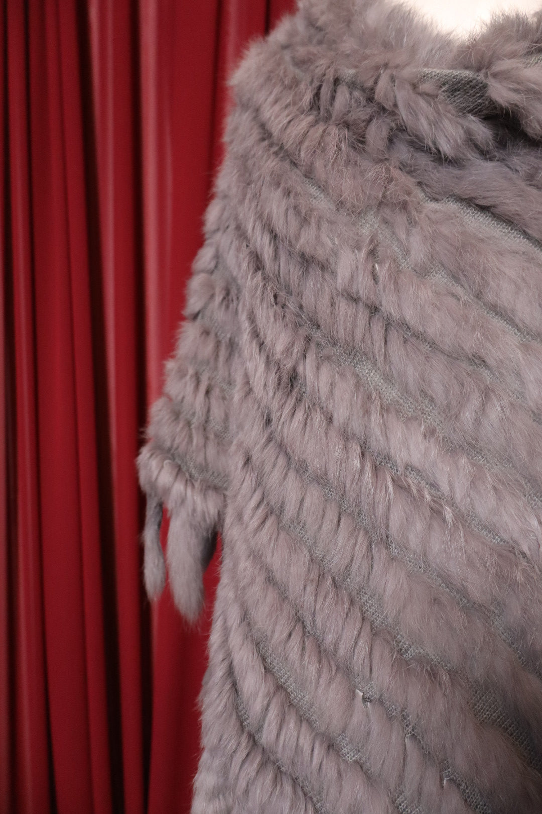 Grey rabbit fur poncho