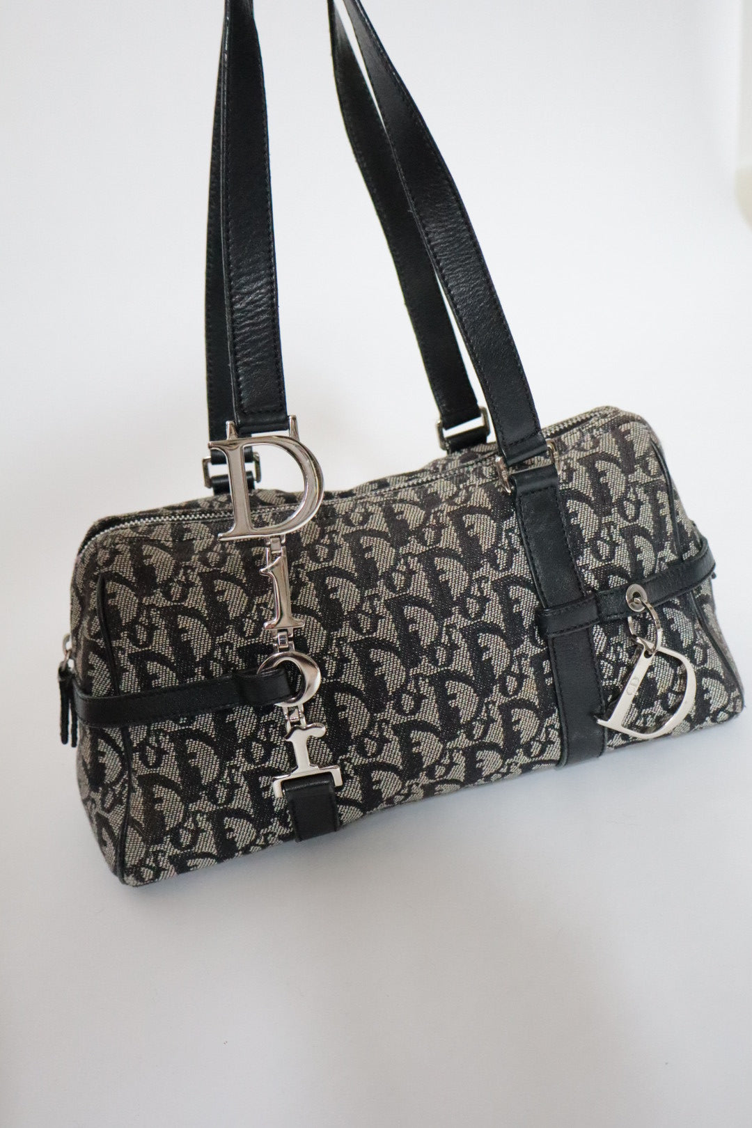 Dior F/W 2004 trotter spellout bag - grey & black oblique print diorissimo