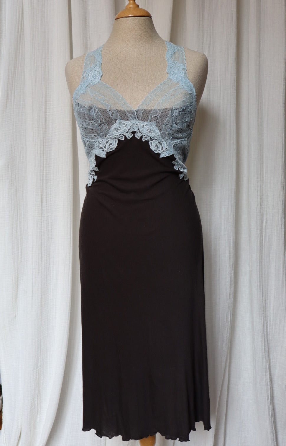 Paladini slipdress with soft blue lace front and open back, size M