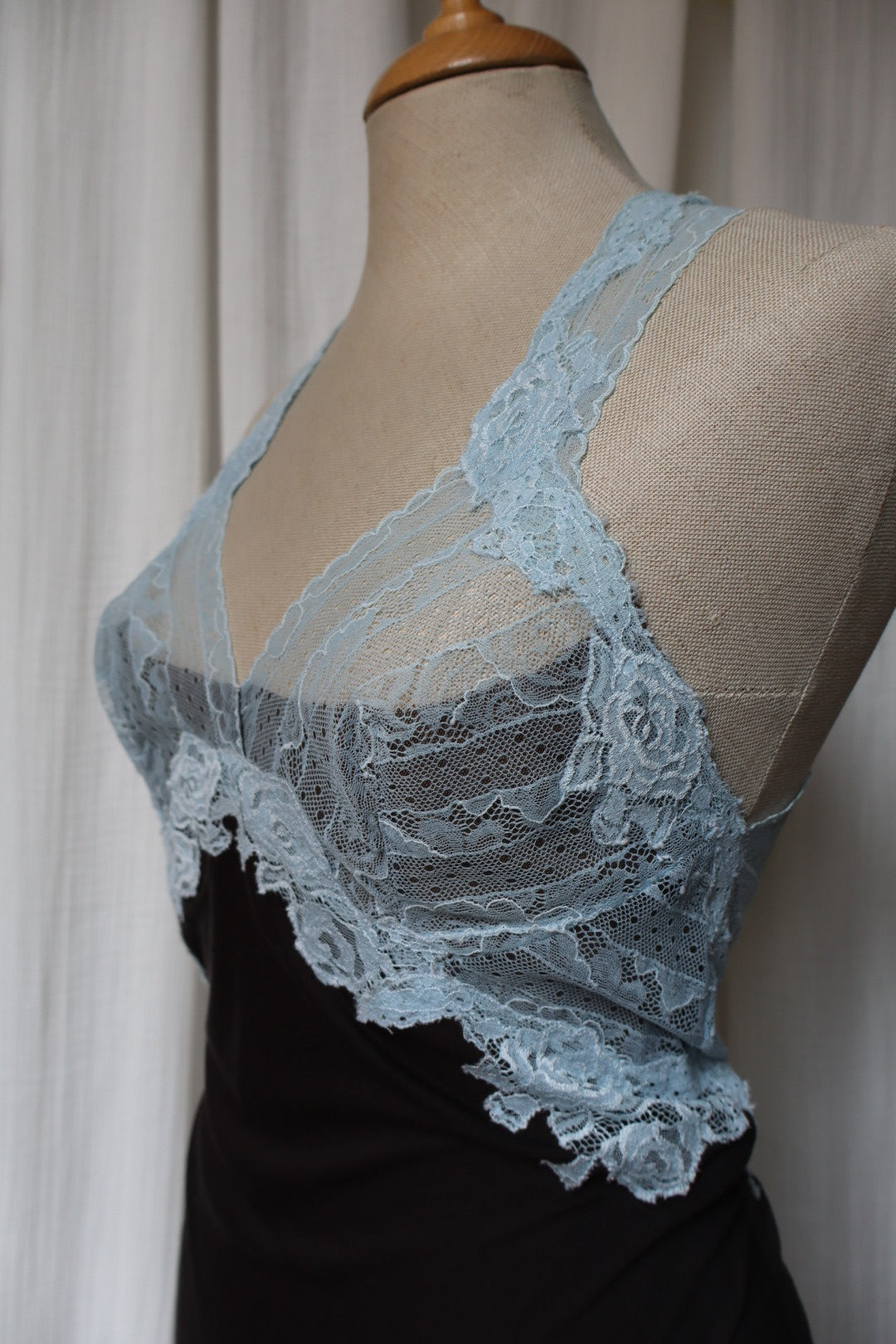 Paladini slipdress with soft blue lace front and open back, size M