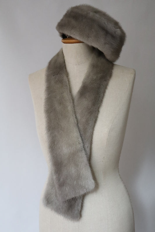 Grey 1950’s mink fur shawl & hat set