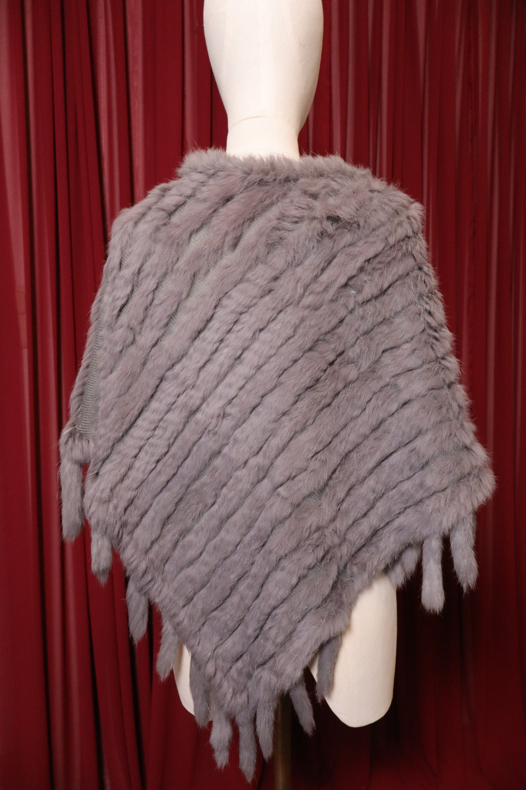 Grey rabbit fur poncho
