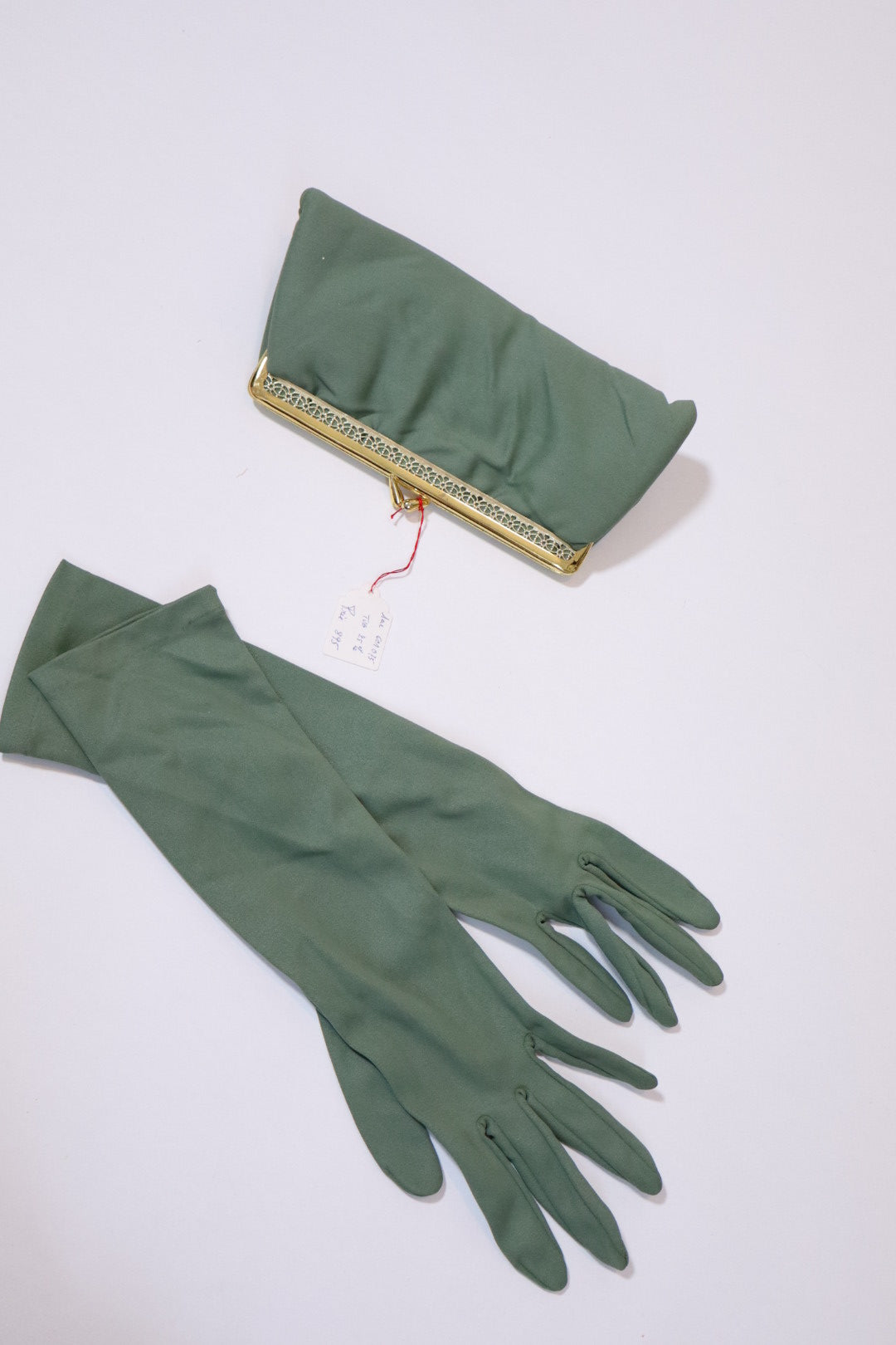 Khaki 1960’s deadstock clutch & gloves set