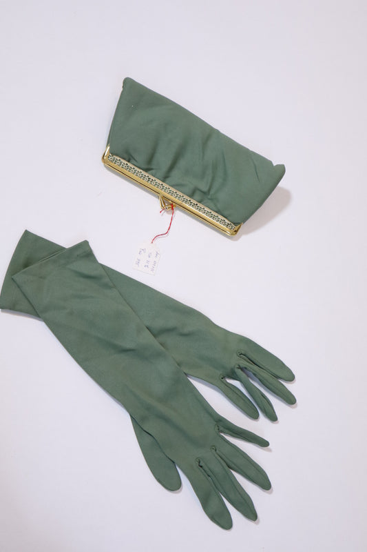 Khaki 1960’s deadstock clutch & gloves set