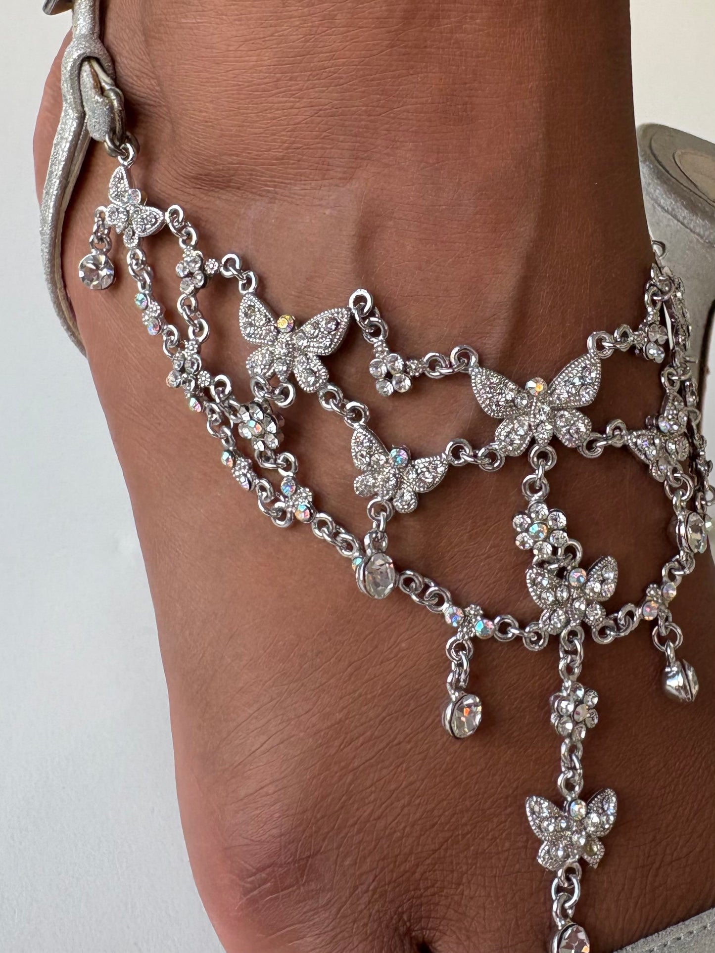 Versace silver heels with rhinestone butterflies - size 37.5