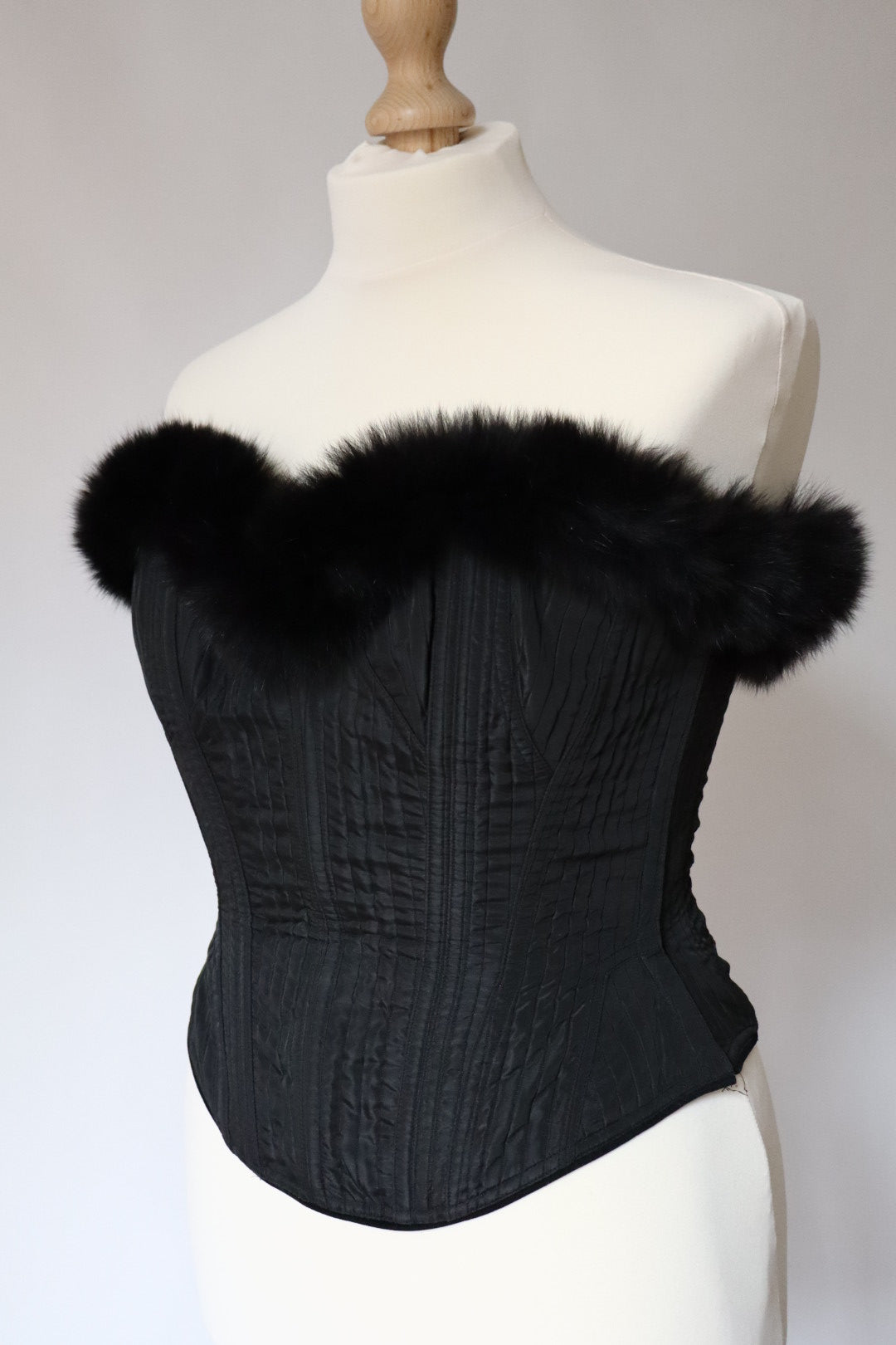Black Cadolle corset with real fur trim - size L / XL