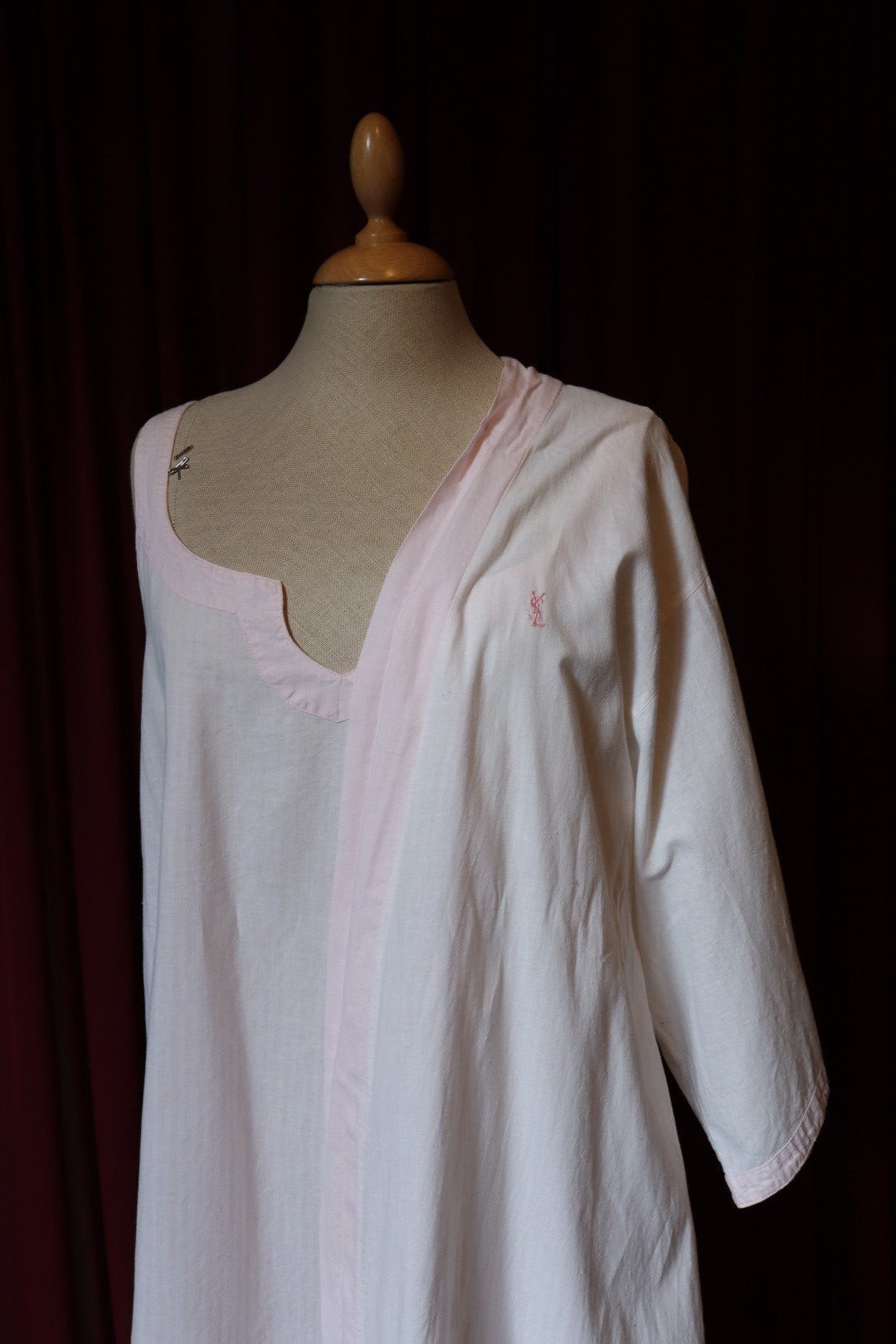 Yves Saint Laurent soft pink coton slipdress & robe set