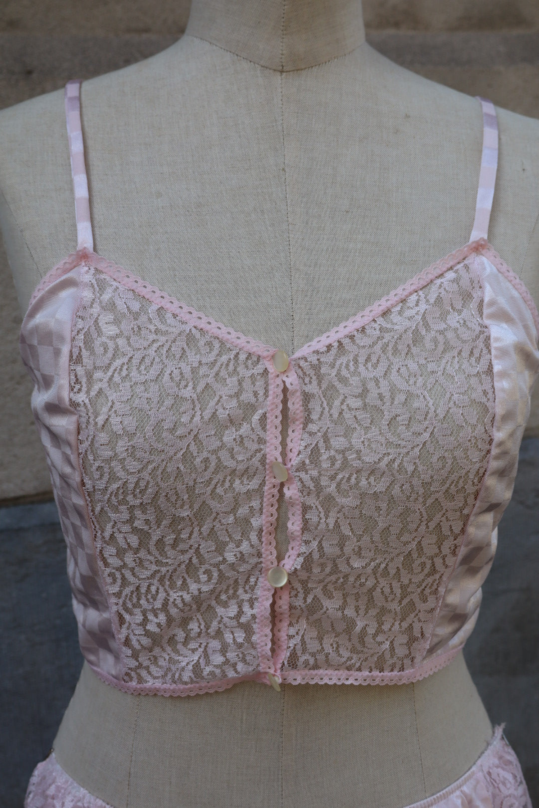 1980’s checkered satin two piece with lace size S