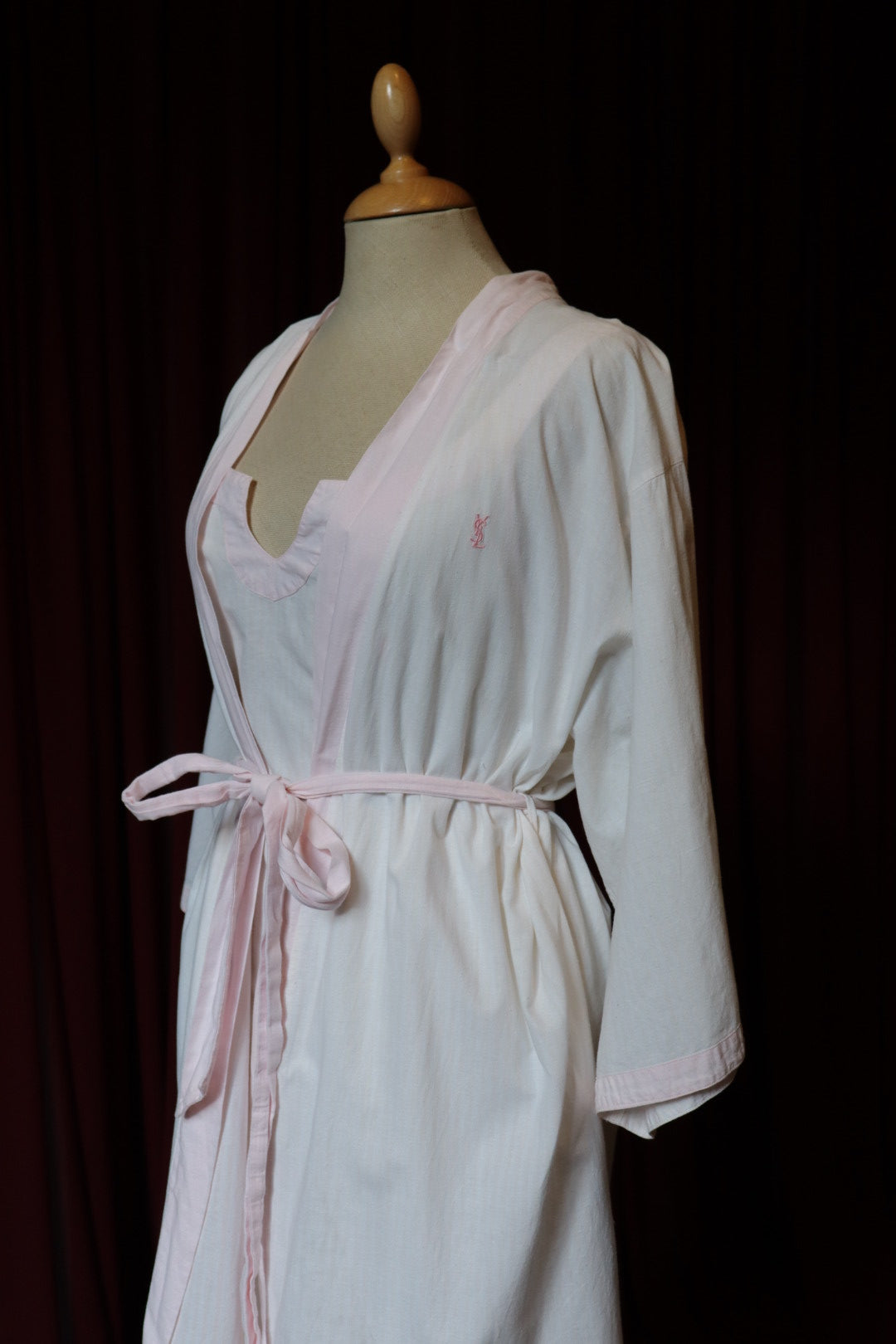 Yves Saint Laurent soft pink coton slipdress & robe set