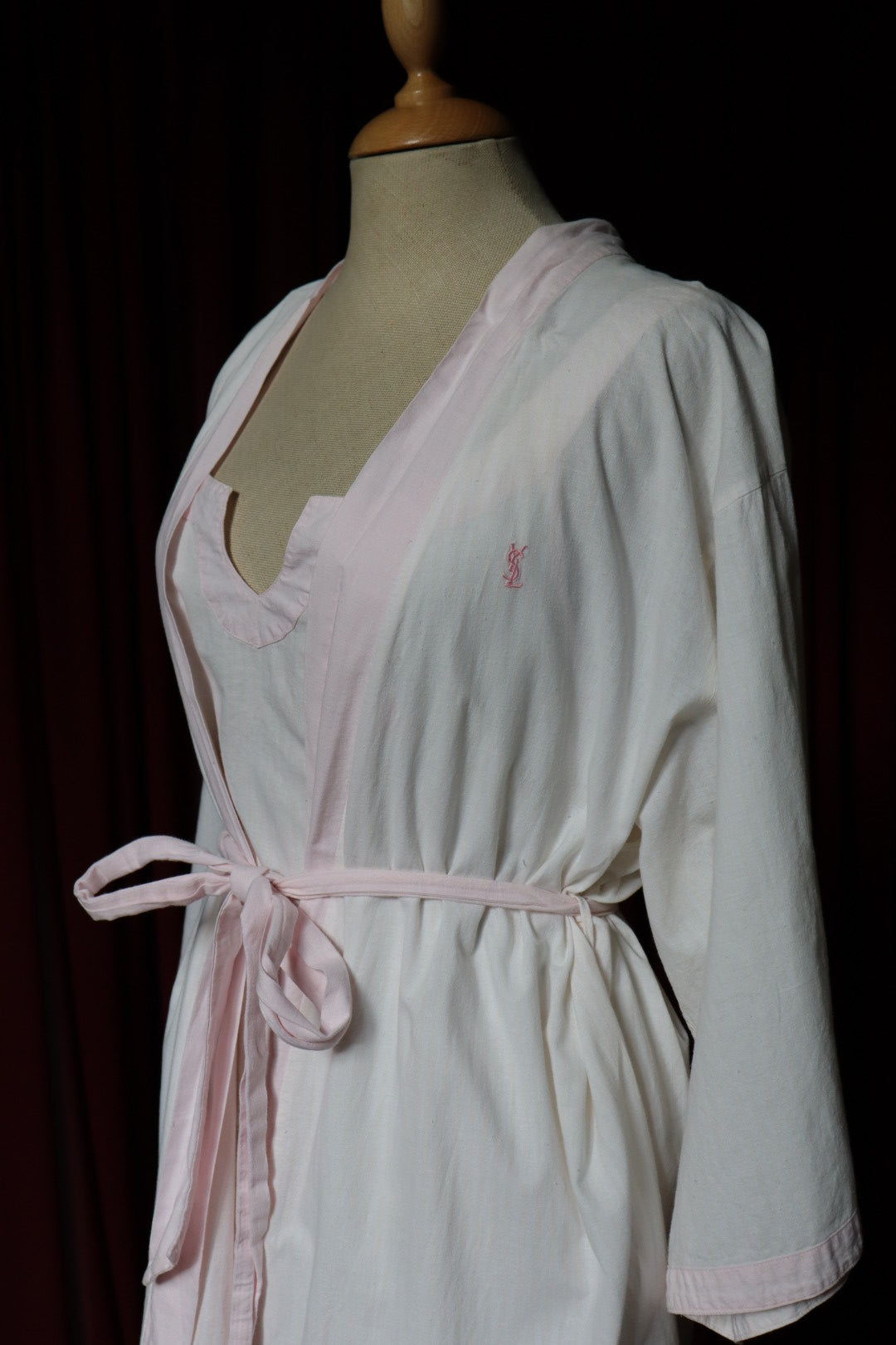 Yves Saint Laurent soft pink coton slipdress & robe set