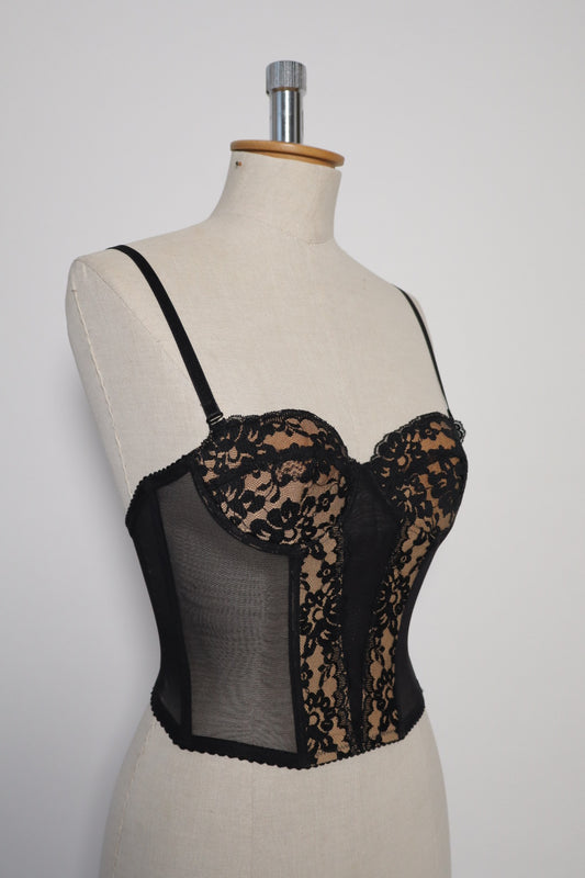 Black bustier with lace details and see trough back and sides
