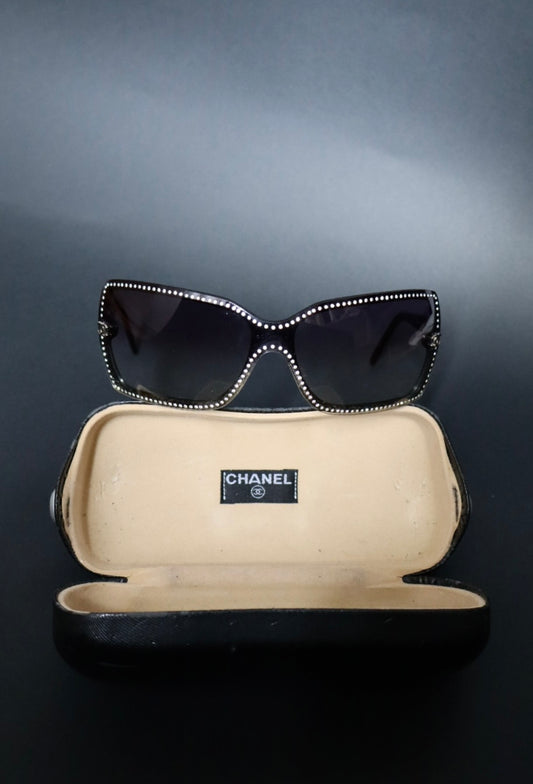 Chanel rhinestones trim black sunglasses, late nineties