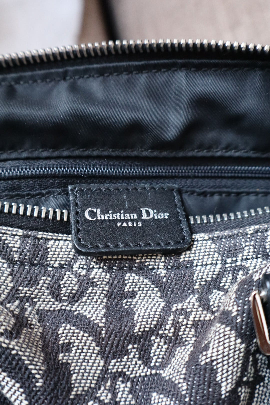 Dior F/W 2004 trotter spellout bag - grey & black oblique print diorissimo