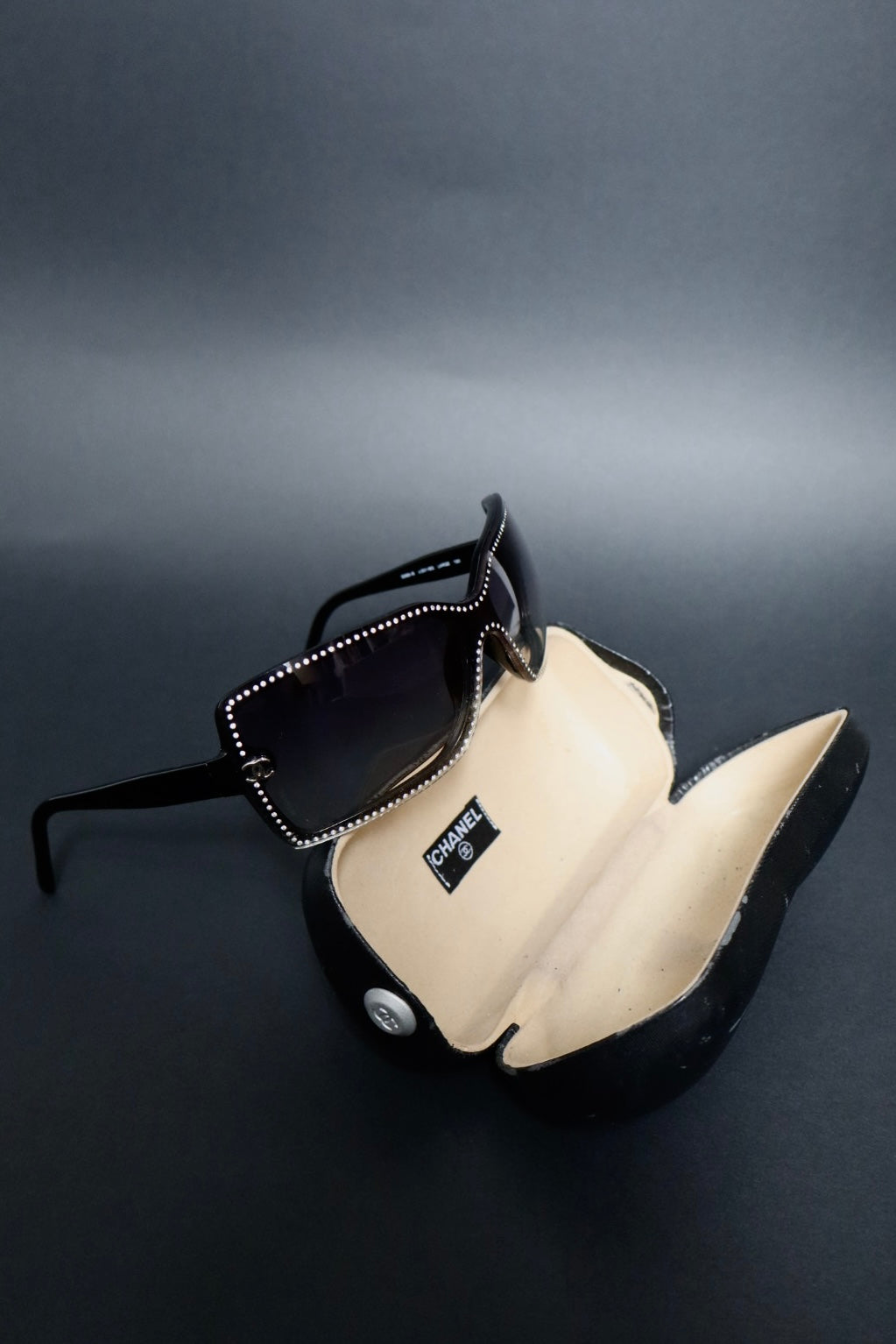 Chanel rhinestones trim black sunglasses, late nineties