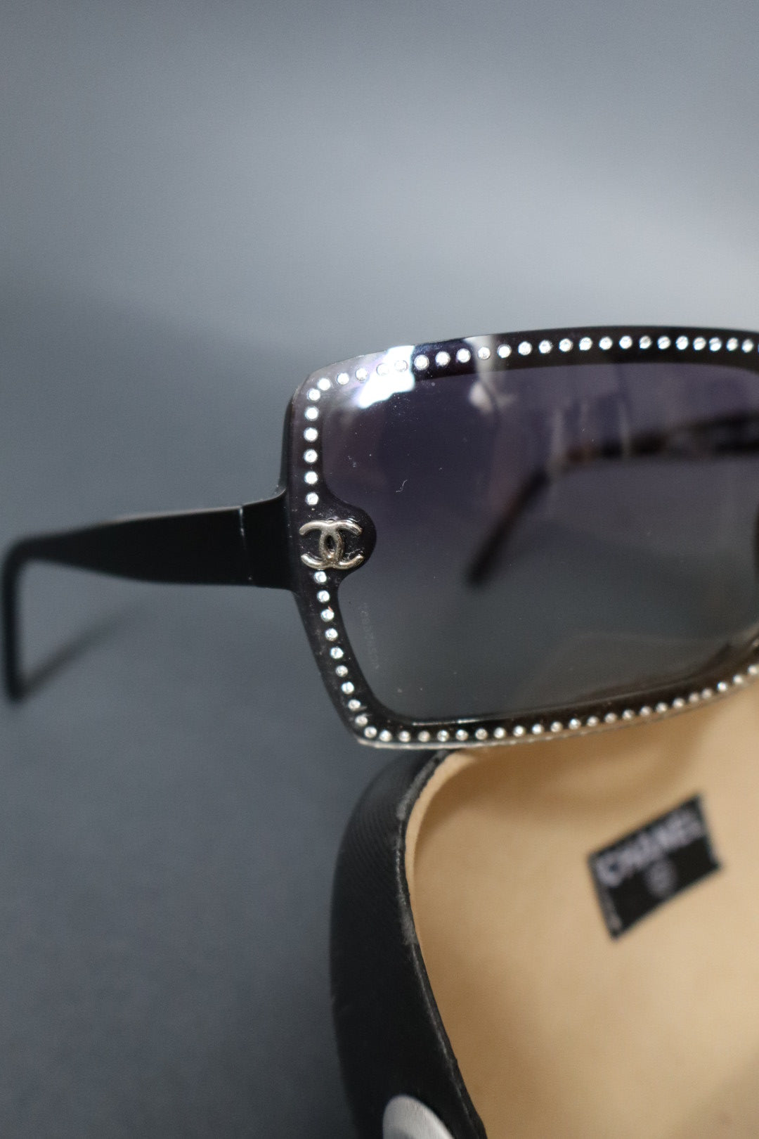 Chanel rhinestones trim black sunglasses, late nineties