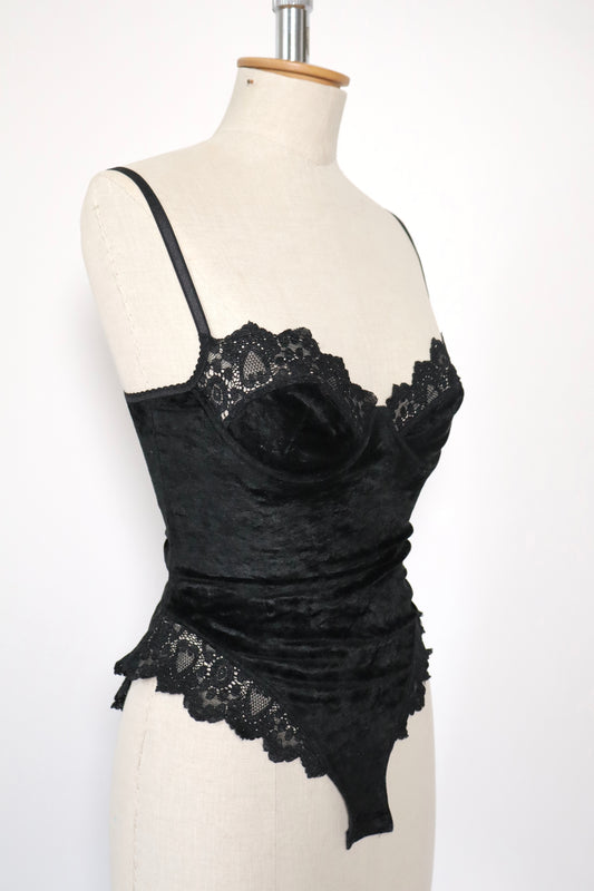 Black velvet body with lace details Made in France size small / medium