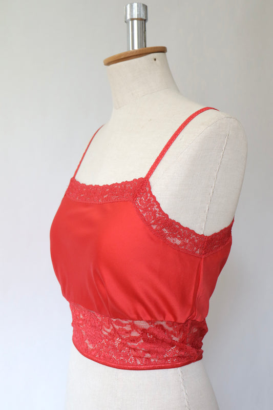 Red satin Christian Dior crop top with lace details size S / M