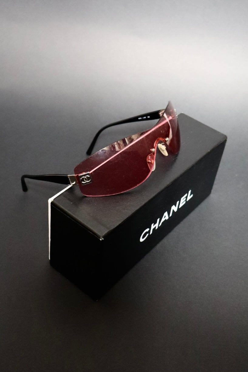 Chanel rimless pink sunglasses with logo on each side