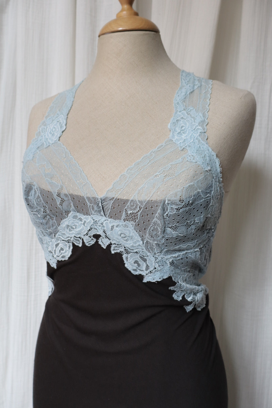 Paladini slipdress with soft blue lace front and open back, size M