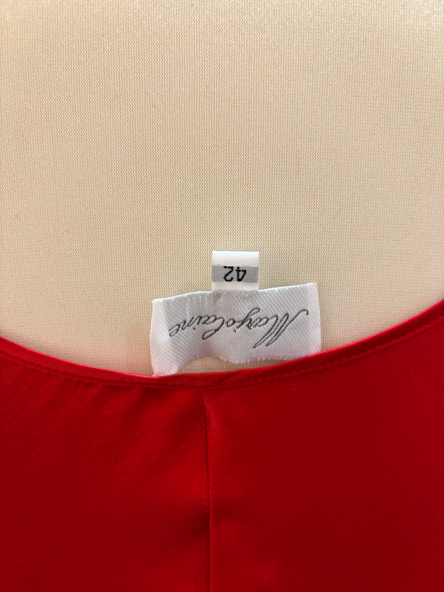 100% silk Marjolaine slipdress, red with blue lace details - size L/XL
