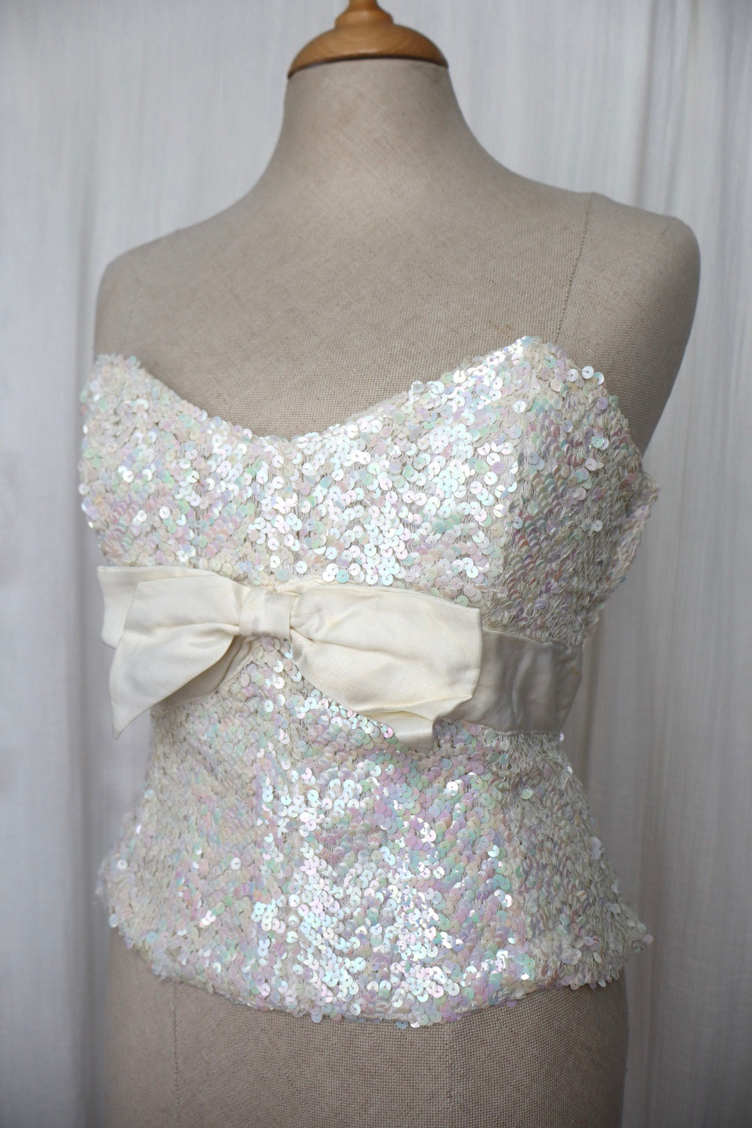 Handmade silk sequin bustier top with silk bow - size M
