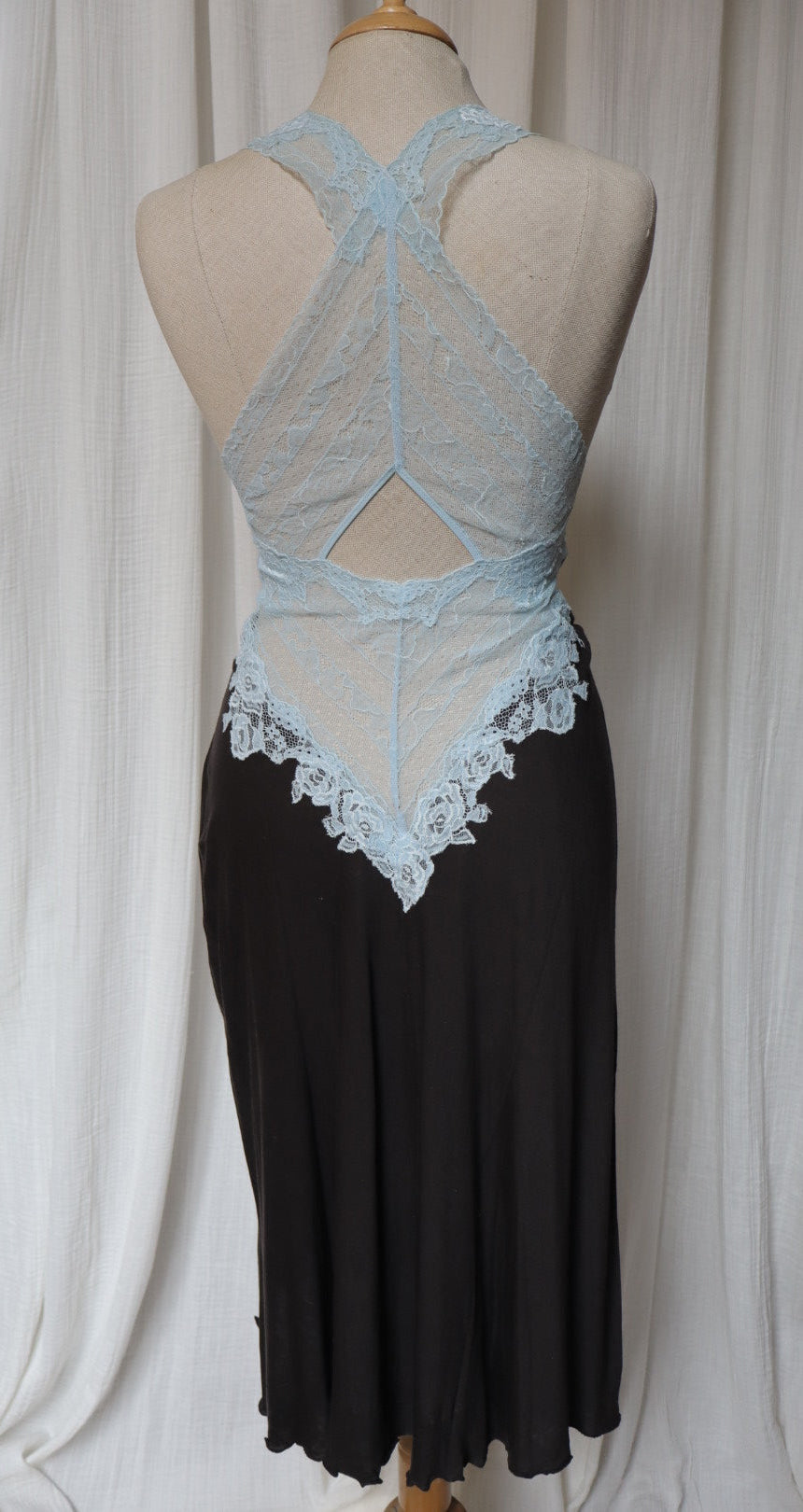 Paladini slipdress with soft blue lace front and open back, size M