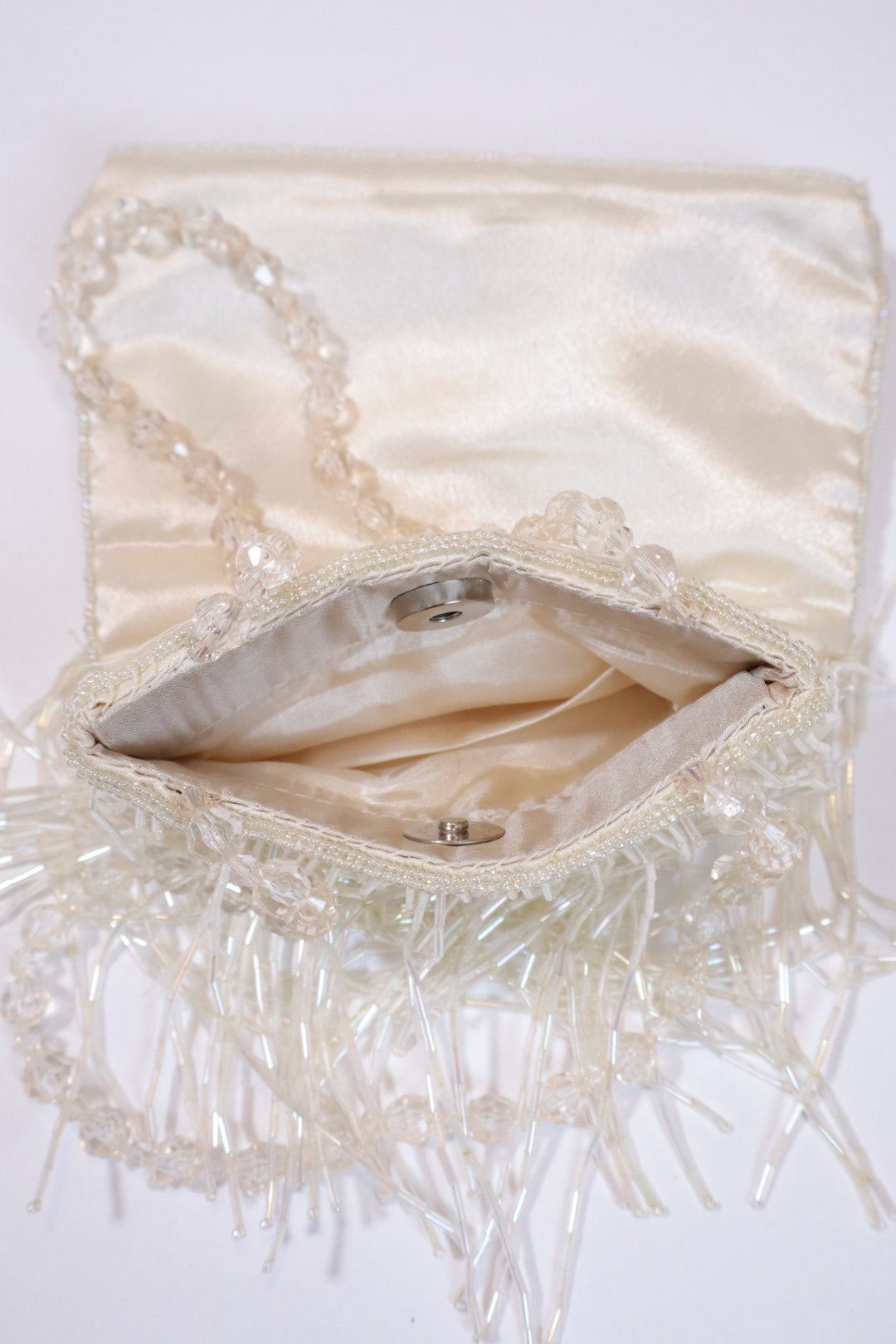 Crème beaded satin purse