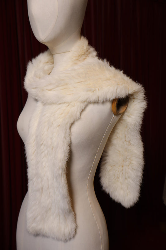Long white rabbit fur shawl