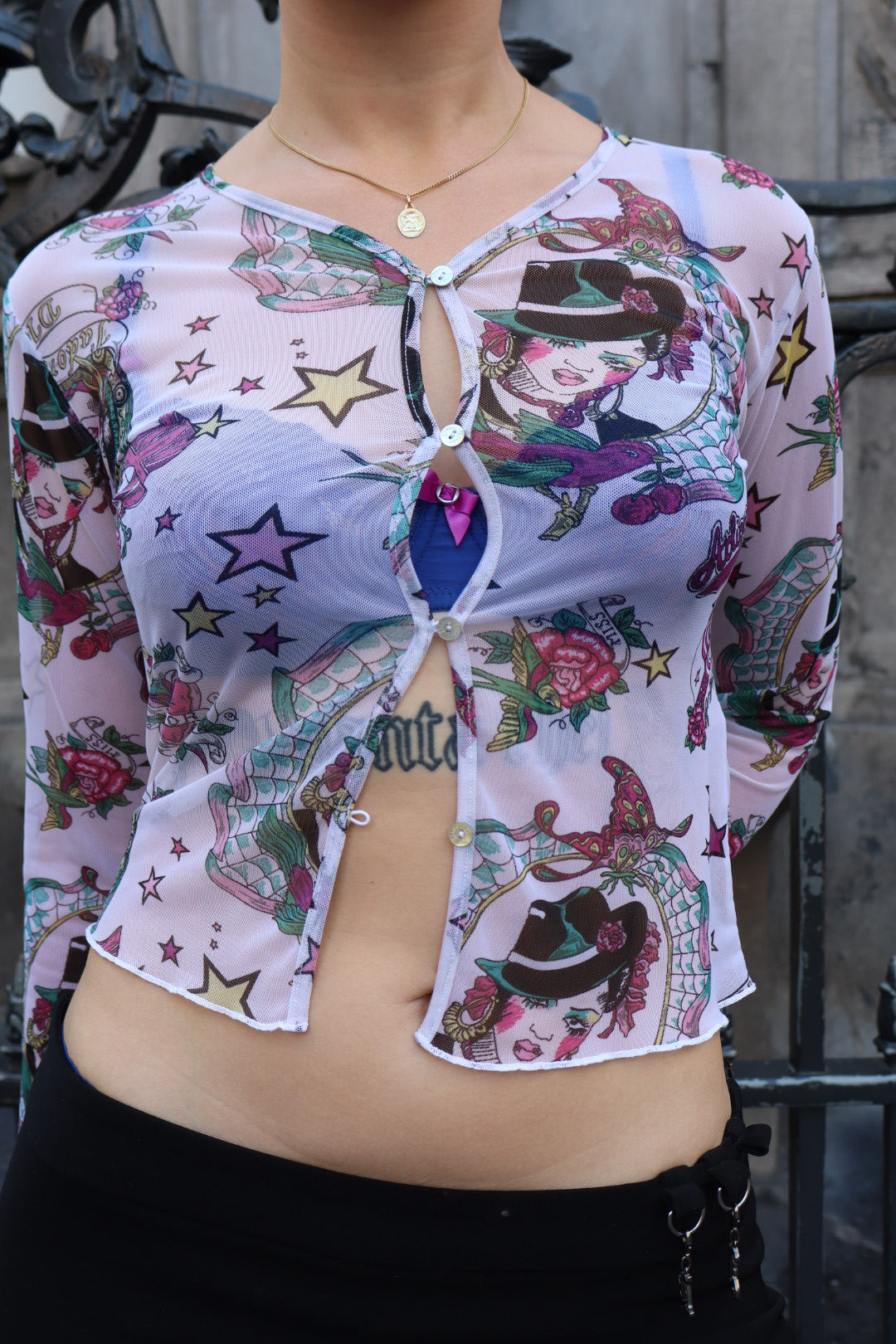 Dior by John Galliano S/S 2004 gypsy tattoo print see trough cardigan - size S up to L