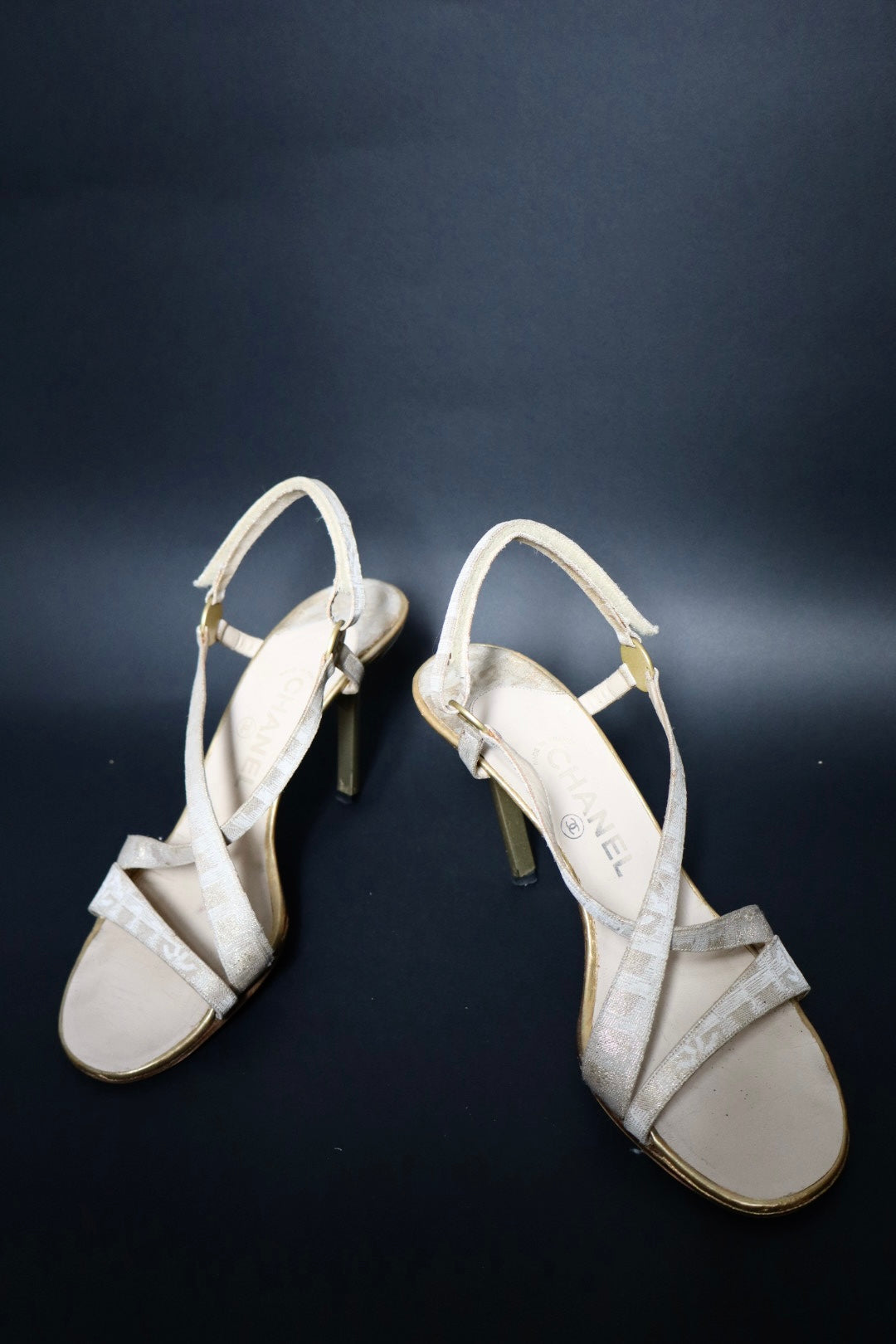 Chanel gold travel line strappy heels - size 40 (us 9)