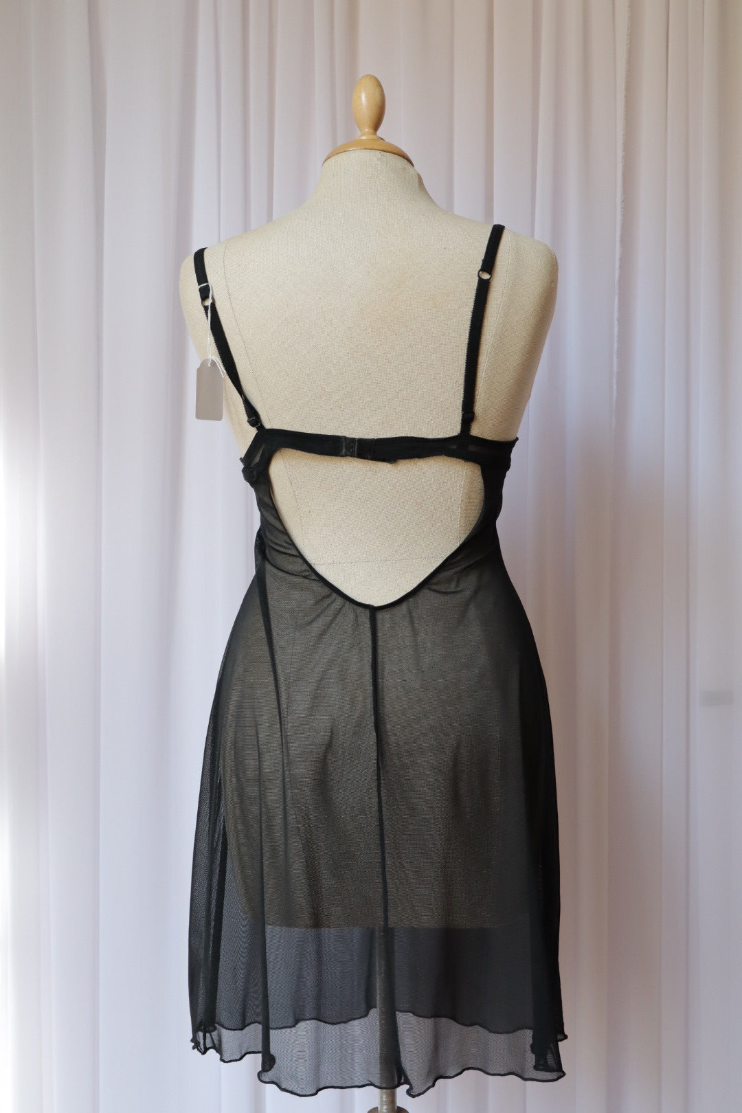 Sheer black slipdress with red lace details, size L