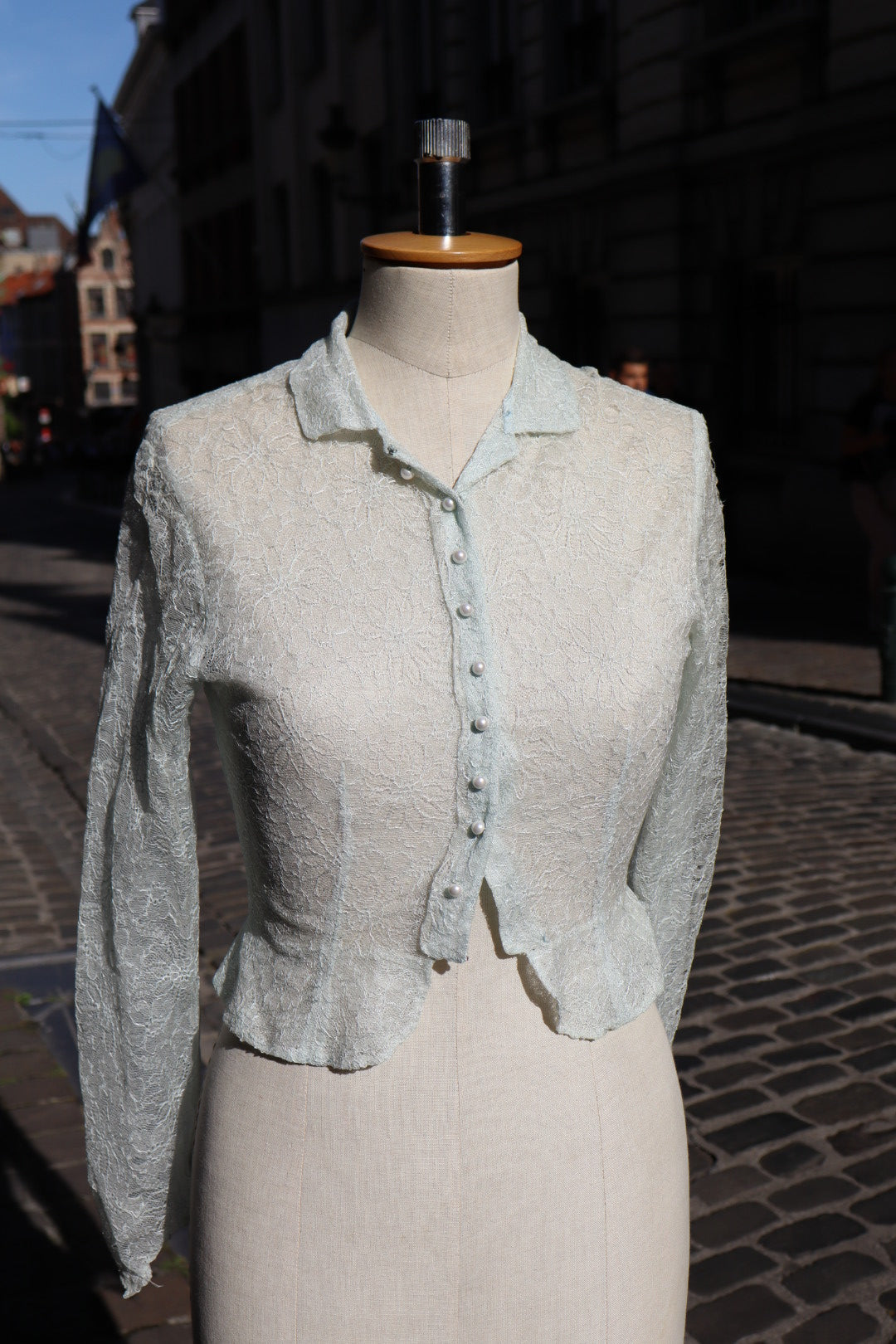 Lace light blue cardigan with pearl buttons size small