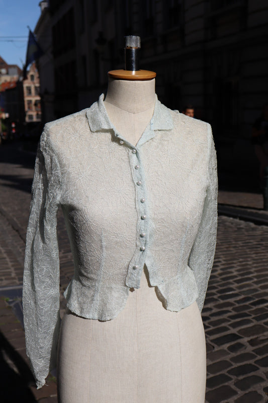 Lace light blue cardigan with pearl buttons size small