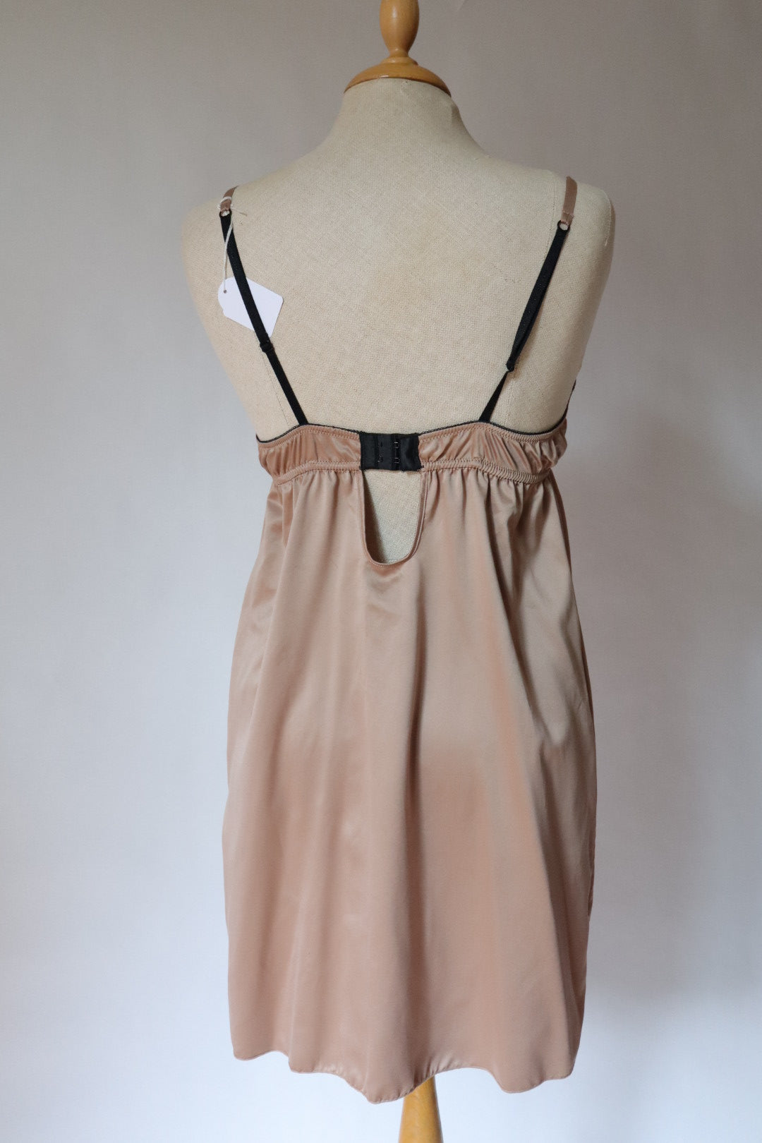 Champagne babydoll with black lace details - size S