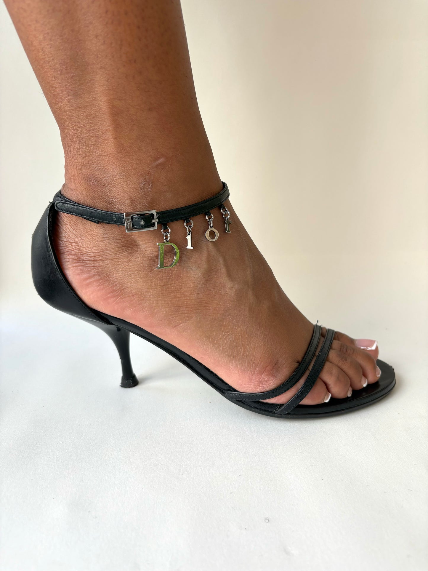 Dior by John Galliano black leather heels with Dior logo in silver hardware size 37.5