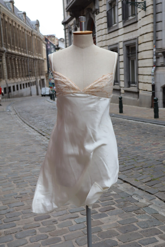 White satin slipdress size M with lace details